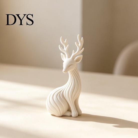 Festive Table Decor for Holiday 3D Printed Reindeer Figurine, Minimalist Sitting Deer Sculpture, Small Animal Figurines Office Christmas Tabletop