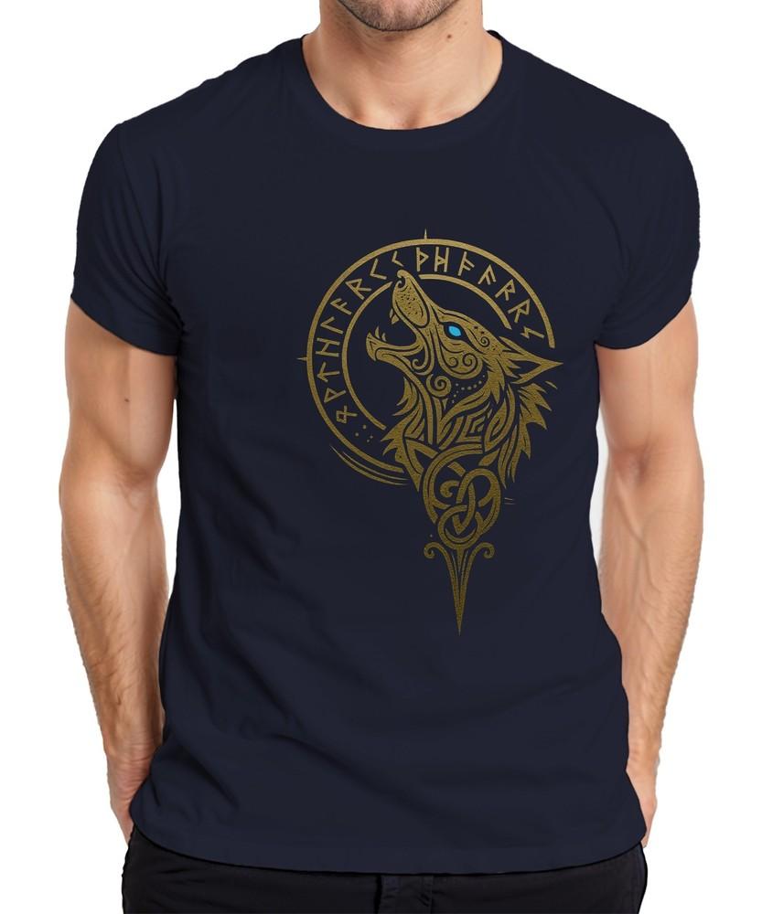 Viking Wolf Norse Fenrir Runes Wolf Head Celtic Gold Unisexs Tshirt S