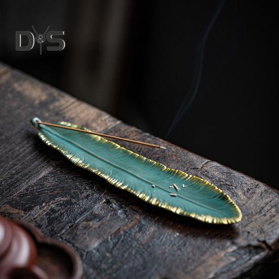 Keramik-Räucherstäbchenhalter, goldener Rand, Feder, chinesischer Stil, Vintage, eleganter Räuchergefäß, Aschefänger, Heimdekoration, Festival-Geschenk