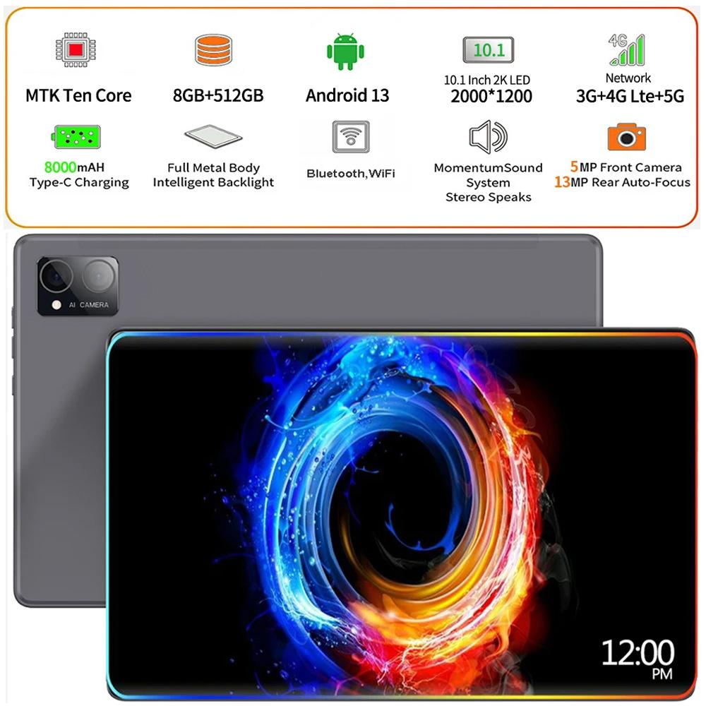 P60 BDF 10.1 Inch 8GB RAM 512GB ROM 8000mAh 4G 5G Android13 Tablet PC Computer Tab