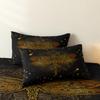 3 Pieces Luxury Gold Mandala Dragonfly Starry Sky Print Duvet Cover Set, Dark Black Ornate Dragonfly Golden Star Pattern Bedding