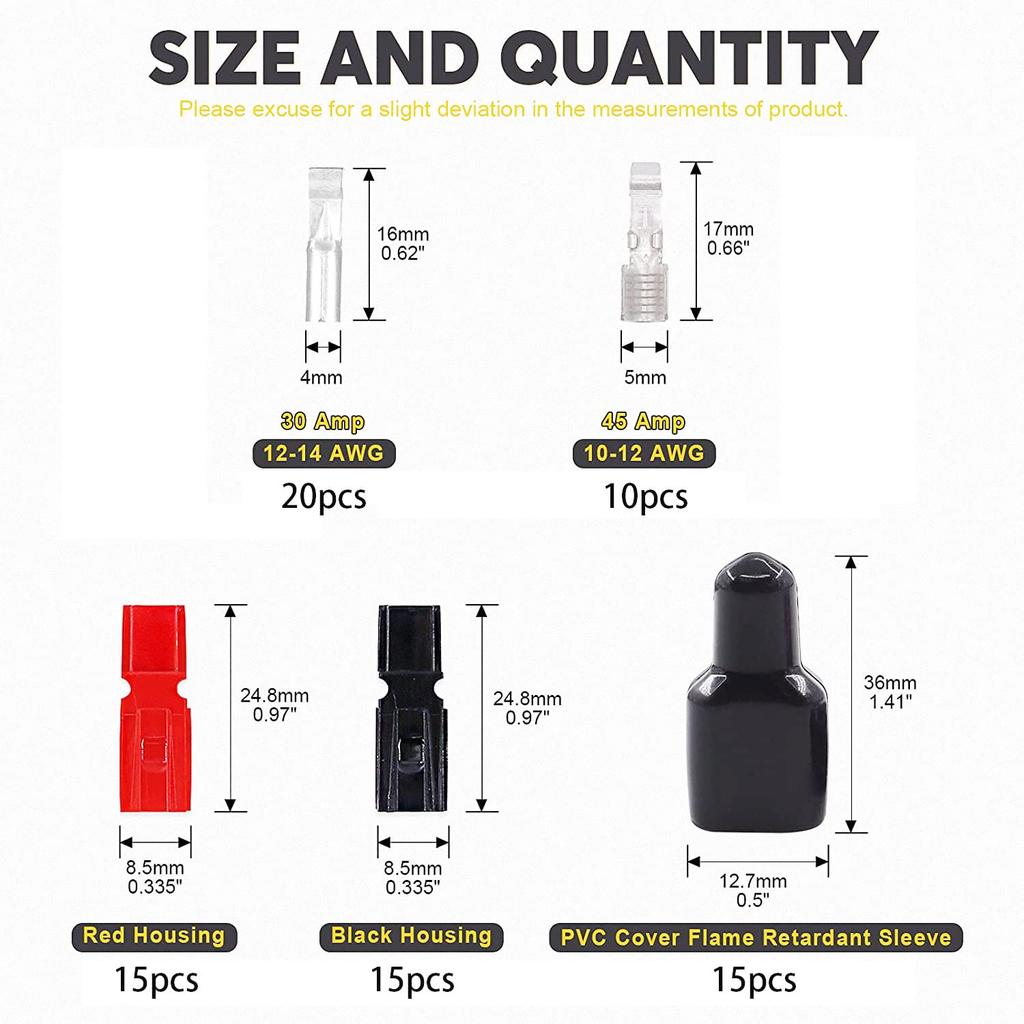 GTIWUNG 15 Pairs 45A/30A 600V Quick Disconnect Power Terminal Connector, Red Black Quick Connect