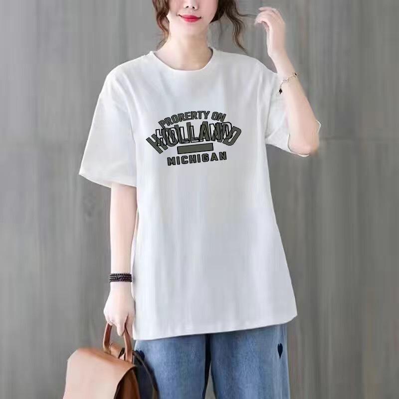 Women s Summer Round Neck Loose Short Sleeved T-shirt Printed Loose Commuting Top XXS