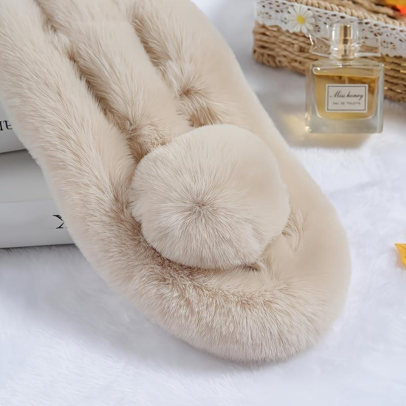 Faux Rabbit Fur Scarf Winter Warm Neckerchief Women Pearl Solid Color Neck Muffler Ladies Thick Scarves