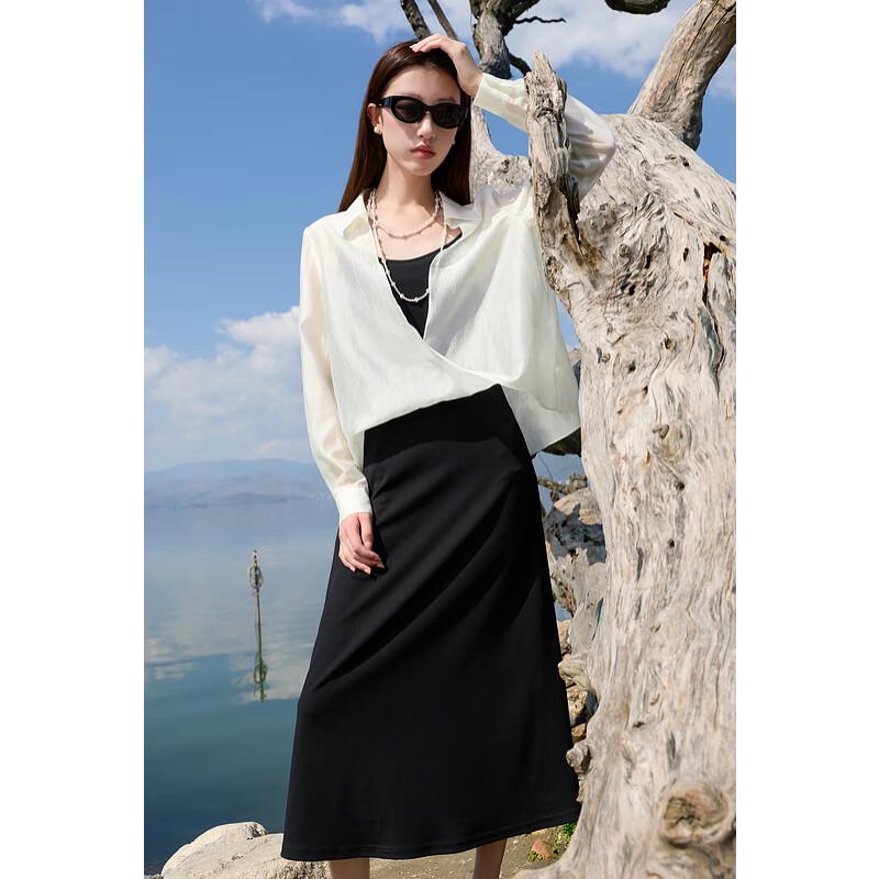 

Sancai Plus Size Women s Minimalist Casual Lapel Blouse & Camisole Dress Set M