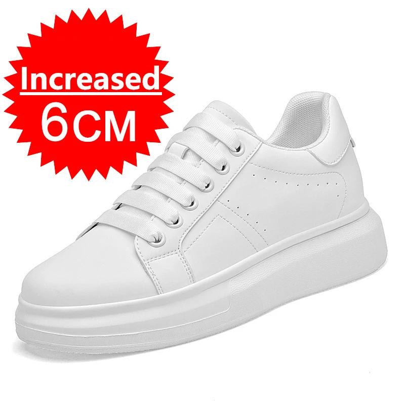 Hoge Kwaliteit Leren Schoenen voor Mannen met Hoogteverhoging 6cm/8cm/10cm Optioneel Onzichtbare Hoogteverhogende Mode Witte Sportschoenen