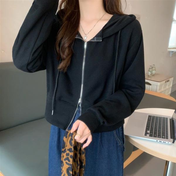 Spring/Fall 2026 Women's Petite High-Waist Cropped Hoodie, Long Sleeve Korean Style Trendy Top