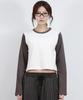 Deumakeu Color-Block Semi-Crop Long Sleeve Tee - White&Charcoal