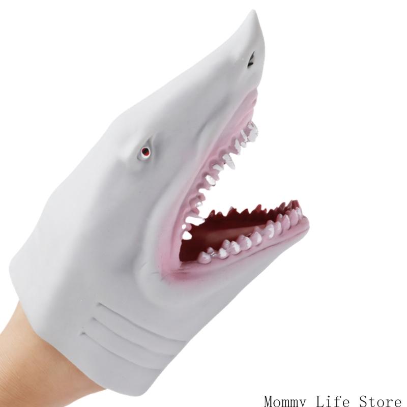Cartoon Shark Vinyls Toy Hand Puppet With Open Mouth Flexible Jaw Creative Stuffed Animal For Children