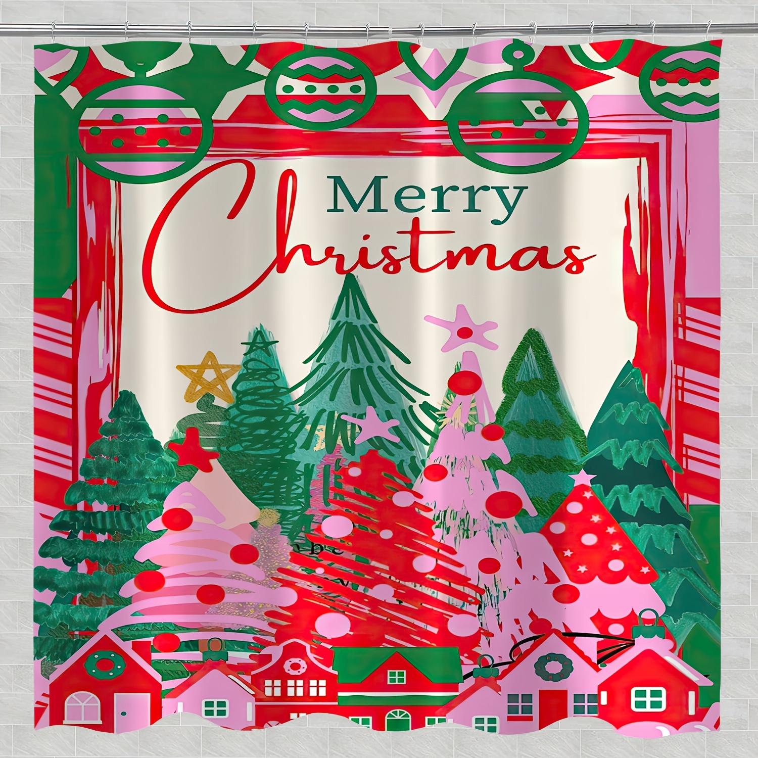 1Pc Festive Christmas Shower Curtain With Colorful Cartoon Illustrations - Merry Christmas Design, Polyester, Machine Washable W60H190(CM)-1 Pcs