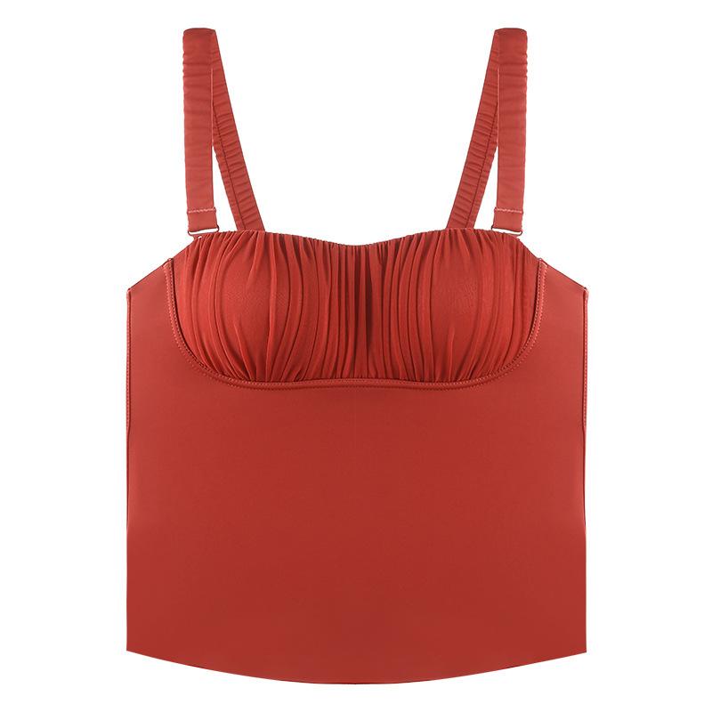 

Женский осенне-зимний теплый 2 в 1 удобный дышащий бюстгальтер с подкладкой пуш-ап без бретельки модный плиссированный высокоэластичный матовый облегающий жилет XL красный