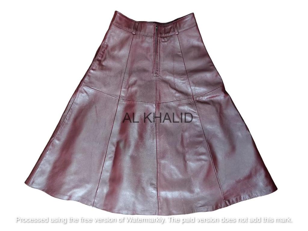 Women's Burgundy Skirt Long Genuine Lambskin Leather Stylish Flare Belted