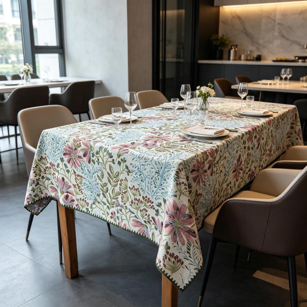 Kitchen Party Use Rectangle Soft Washable Cotton Linen Fabric Family Dinner Table Cloth