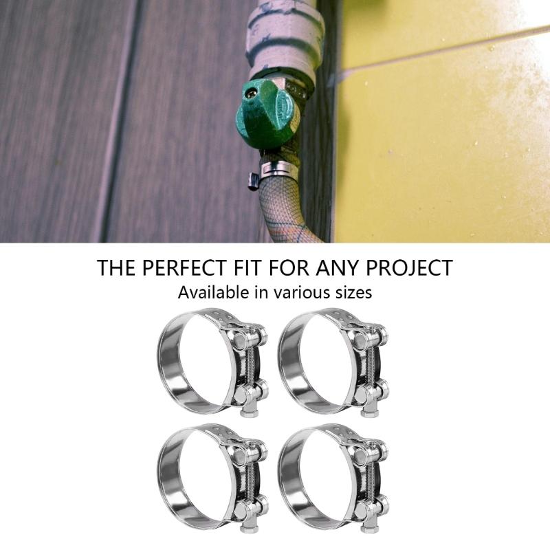 Pack of 4 Steel Hose Clamps Corrosion Resistant Providing Strong & Tight Grip for Home & Industrial Hose Applications