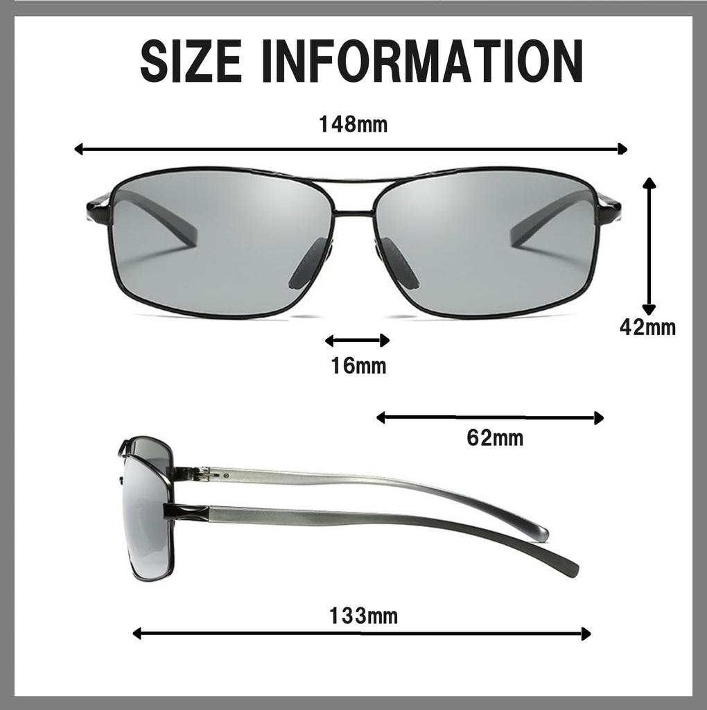 REONAS Polarized Pilot Sunglasses with Perfect for and UV400 Lenses Men's Color-Changing Lenses, Driving, Fishing, Protection, Color-Changing (Black)