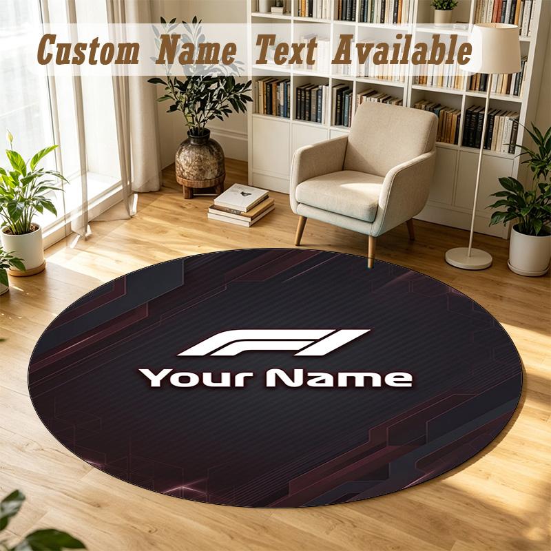 Round Rug Custom NameF1 Pattern Non Slip Carpet Home Floor Decor