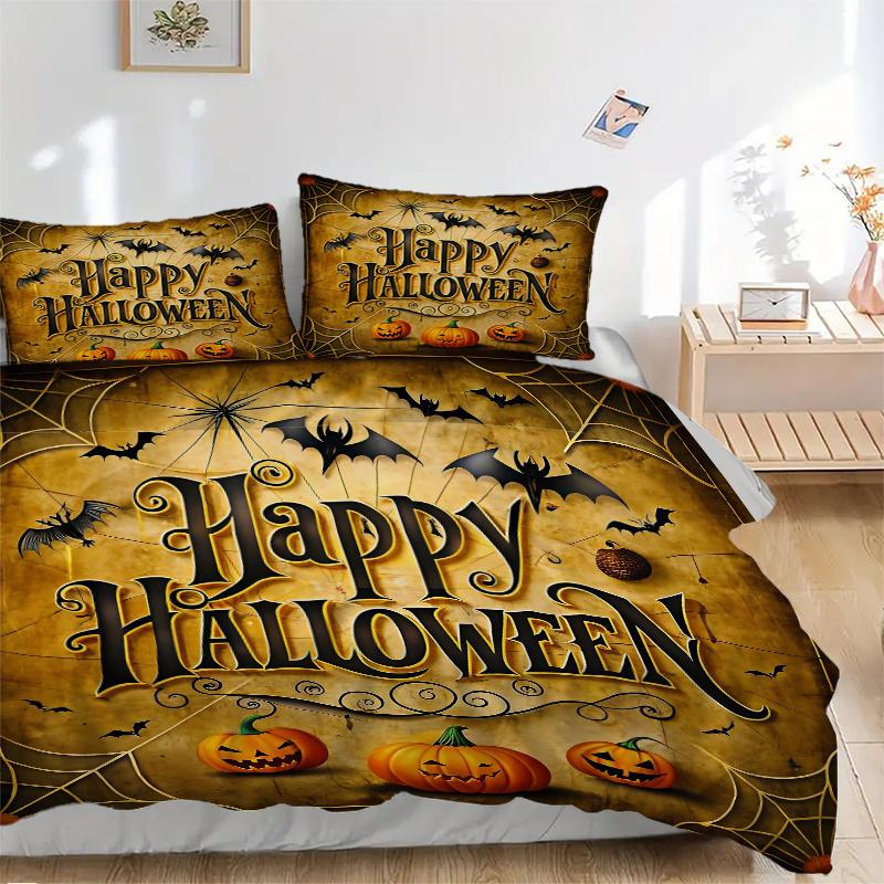 3pcs Halloween Happy Day Quilt Cover Set - Soft & Comfortable Polyester Fabric, All-Season Breathable Comforter Set For 1 Quilt Cover & 2 Pillowc