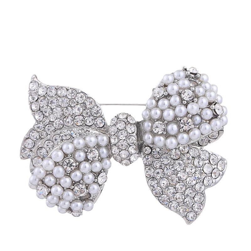 Bow Brooch Women'S Pearl Temperament Brooch Suit Anti-Light Pin Silk Scarf Buckle Pin With Jewelry