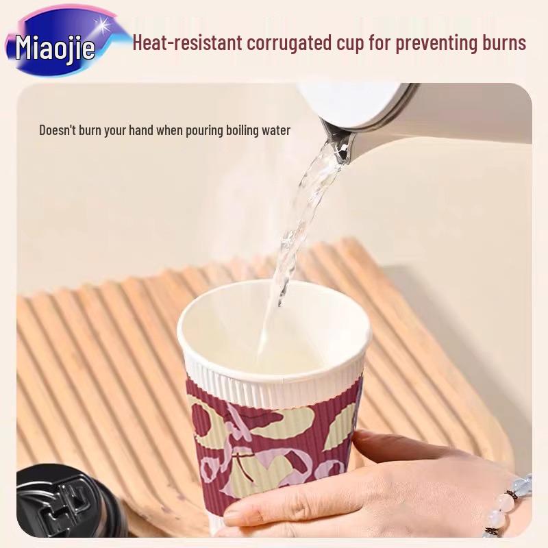 Miaojie 290ml Thickened Paper Cups: Anti-Scald Design for Hot & Cold Beverages