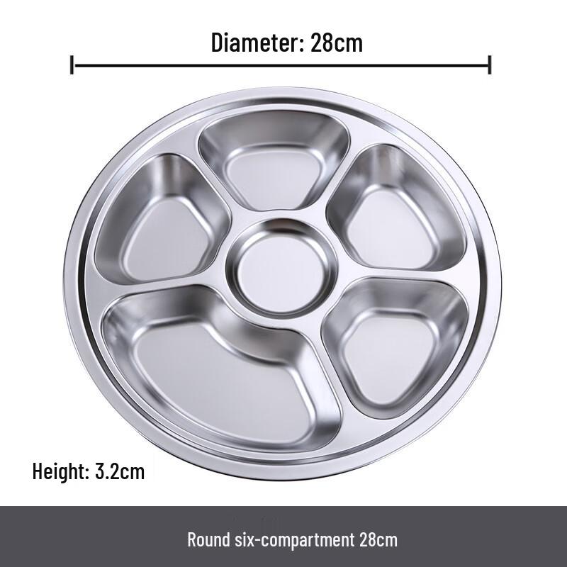 Qianxing Stainless Steel 6-Compartment Round Lunch Plates (Set of 5)