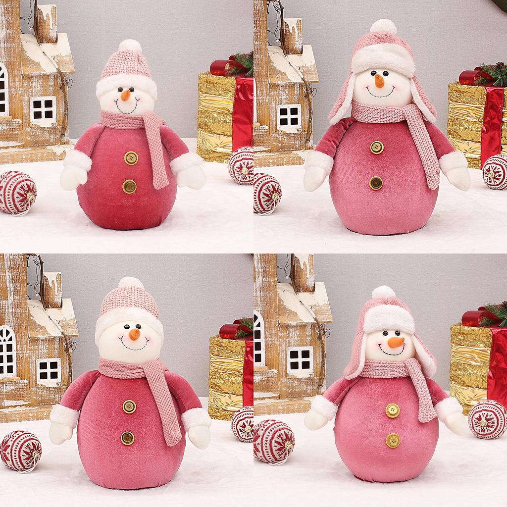 Soft And Cozy Christmas Pink Knitted Hat Snowman Stuffed Doll