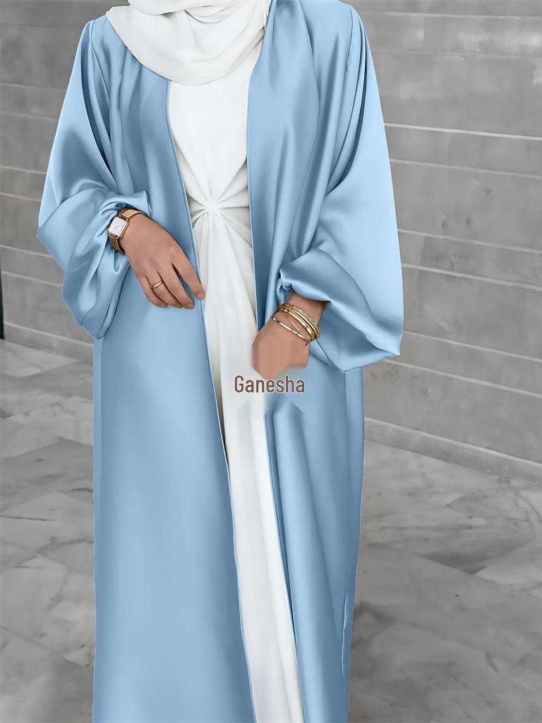 Elegant 2026 Satin Puff Sleeve Cardigan Dress for Women - Middle Eastern Fashion