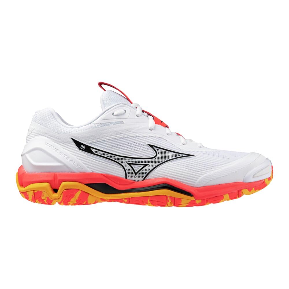 Mizuno Wave Stealth 6 Tennis Shoes, White/Black/Orange, Size 23.0 cm, 2E