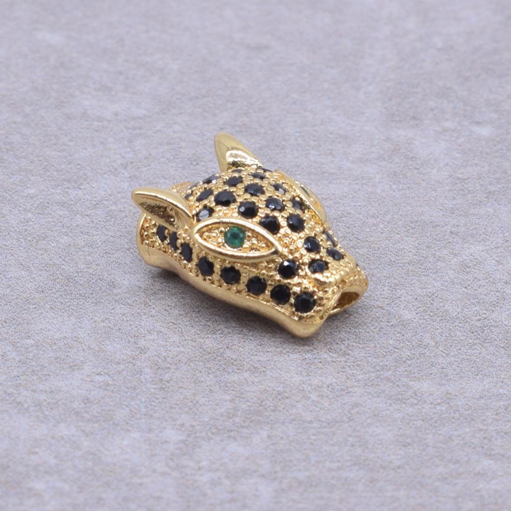 5 Pcs/lot Long Leopard Head Micro Inlaid Zircon Accessories Bracelet Hand String DIY Beads for Jewelry Making Supplies Wholesale