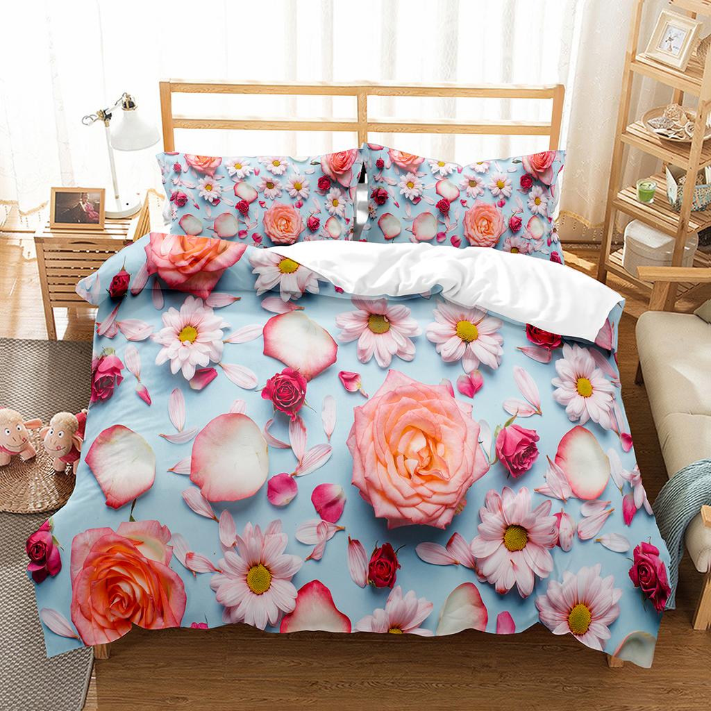 Comforter Romantic Rose Twin Queen Floral Bedding Set Microfiber Blossom Flowers For Valentine'S Day Wedding Decor