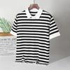 Vintage Black and White Striped Short Sleeve Polo Shirt