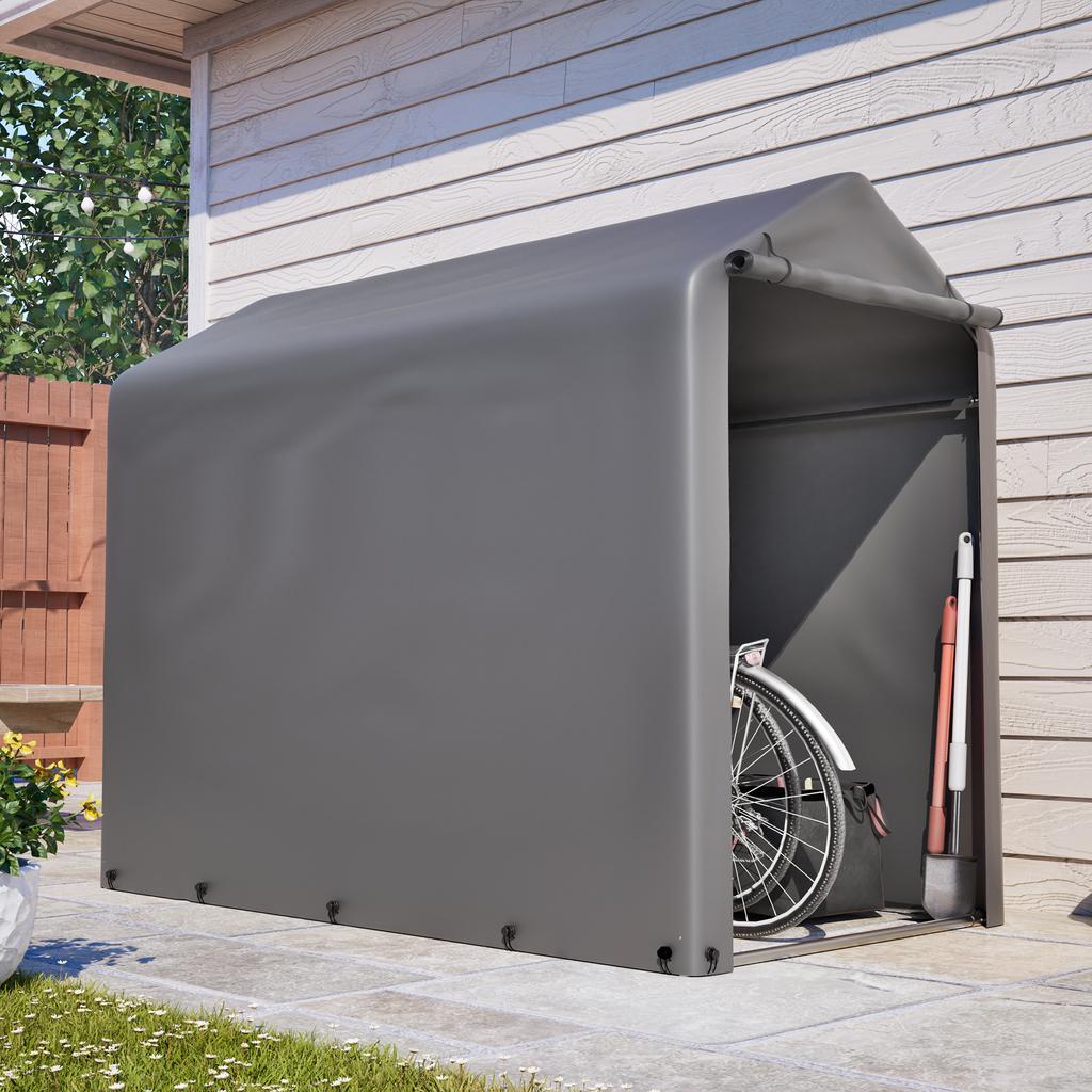 Bike Garage 187x100x160 Cm Black Steel Frame Powder-Coated Weatherproof Tent with PE Tarp Dark Grey for Bicycle & Garden Tools
