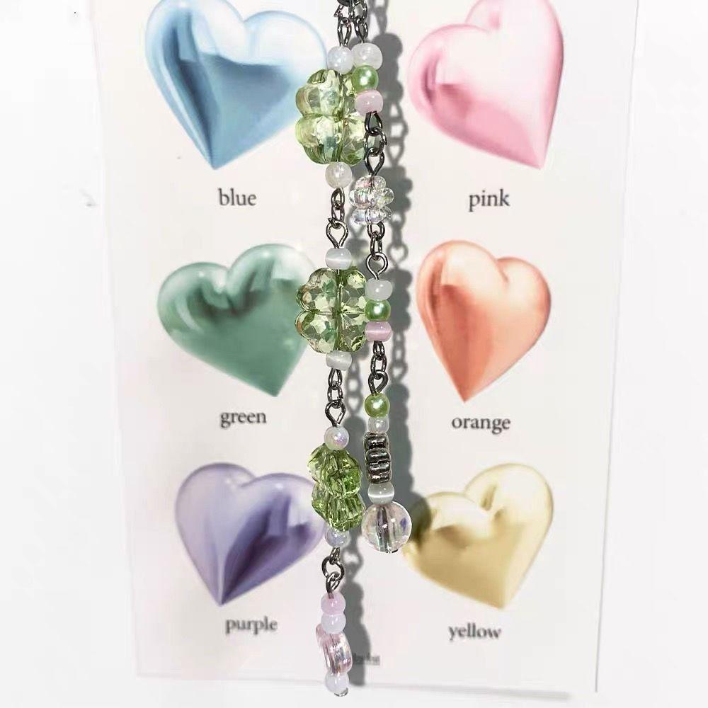 Lucky Four Leaf Beads Phone Pendant Bag Decoration Y2K Lanyard Clovers Phone Chain  Women Gils