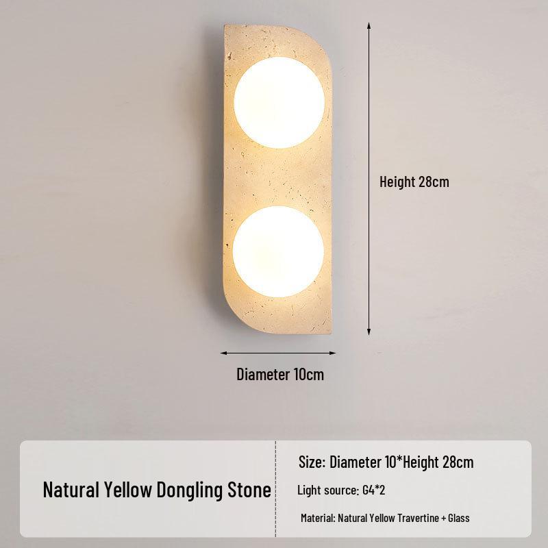 Yellow Travertine Wabi-Sabi Wall Lamp for Bedroom, Hotel, or Corridor