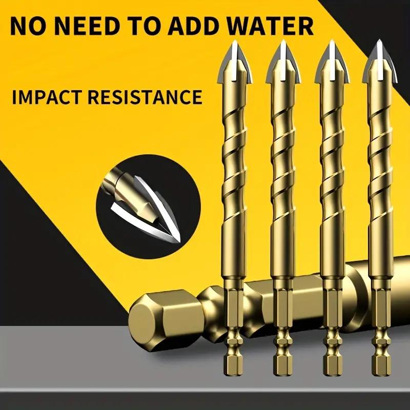 Tile Drilling Drill Bit Glass Cement Concrete Metal Marble Special High Hardness Four-Edged Alloy Drill Bit Dry Drilling 5-12mm