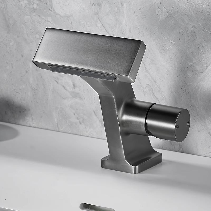 Bathroom Basin Faucet Gray Single Lever Hot and Cold Waterfall Crane Brass Sink Mixer Black Chrome Gray Tap