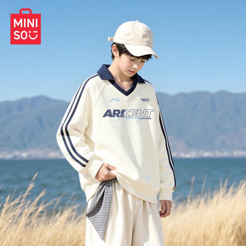 Miniso Boys' Casual Polo Collar Pullover Sweatshirt