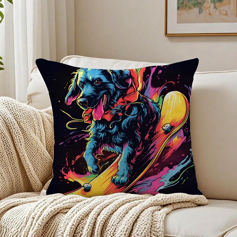 Retro Style Trendy Artistic Dog Pattern Cushion Cover Pillowcase Antidustmite Living Room Sofa Decor Cushion Room