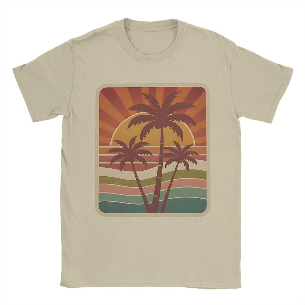 Vintage Palm Tree Sunset T Shirt Summer  Cotton T-Shirts For Men Harajuku Pattern Tshirt Short Sleeve Awesome Top Tees