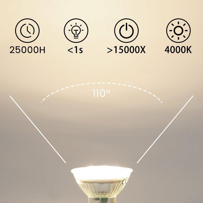 LED Bulb - NETTLIFE - GU10 4.8W - 4000K (Neutral White) - Angle 110° - Non Dimmable - Lot 10