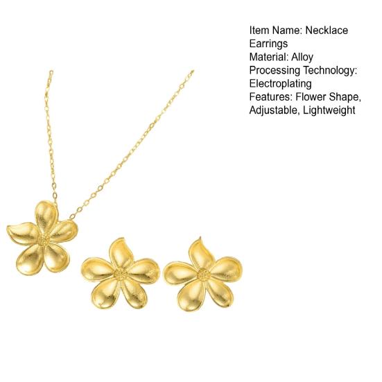 2Pcs/Set Necklace Earrings Set Adjustable Length Choker Three-Dimensional Flower Design Necklace Stud Earrings