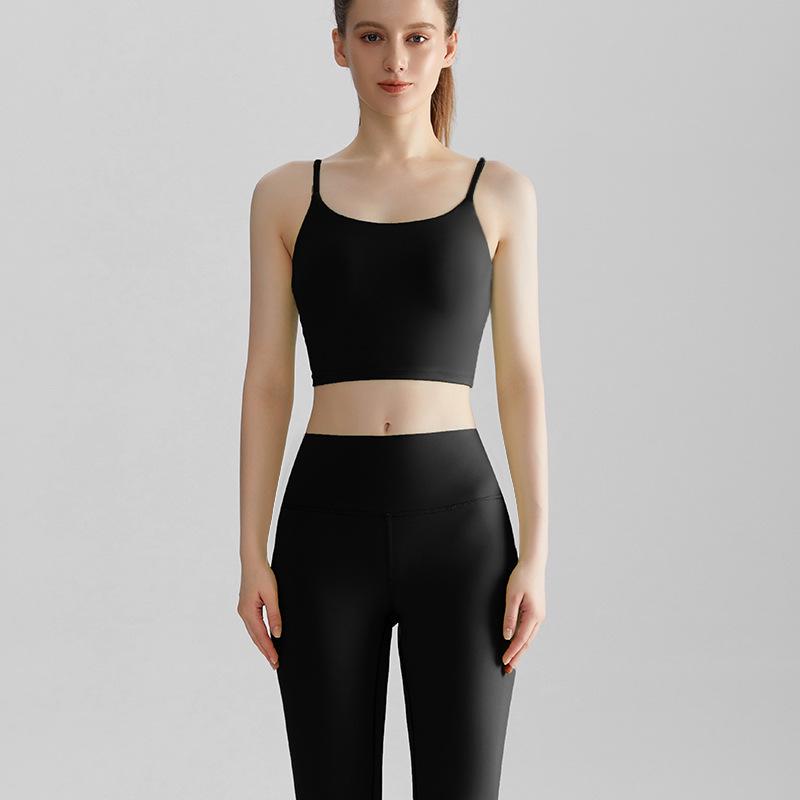 

LAHN Набір для йоги та пілатесу: Топ на тонких бретелях з фіксованими чашками та брюки з високою посадкою, що підтягують стегна, спортивний фітнес-костюм XL