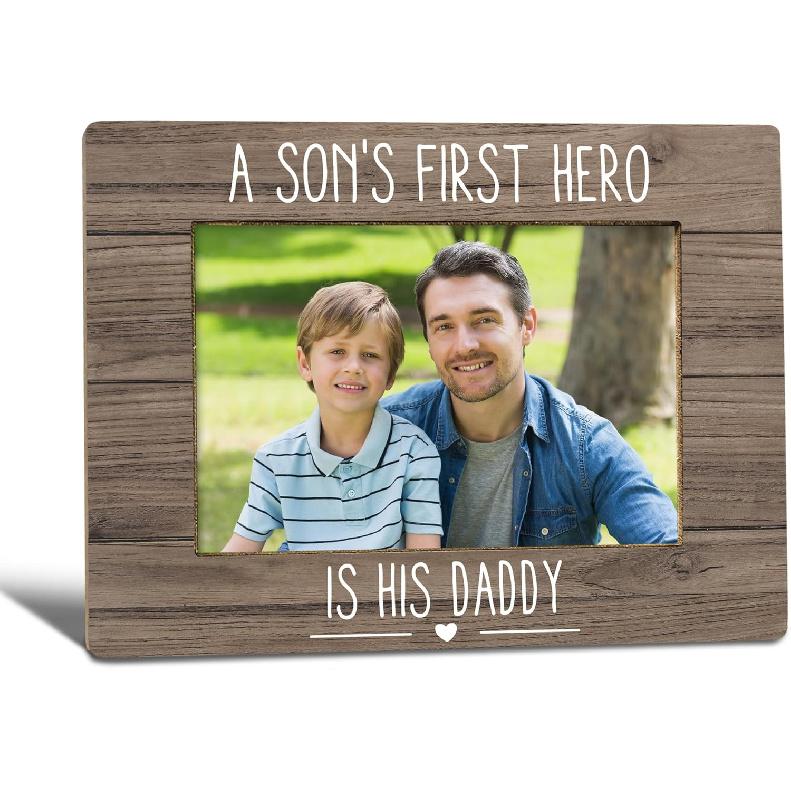 Dad Son Picture Frame, Father Gifts for Dad from Son, Thank You Appreciation Daddy Photo Frame 4x6, A Son s First Hero Is His Daddy Wooden Photo