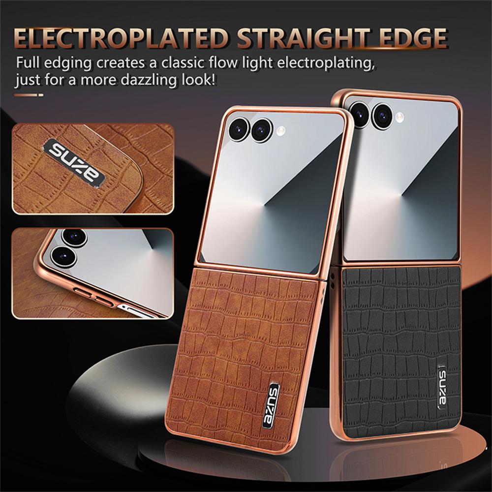 AZNS Für Samsung Galaxy Z Flip7 5G Hülle Galvanisierte Krokodiltextur PU+PC Handyhülle