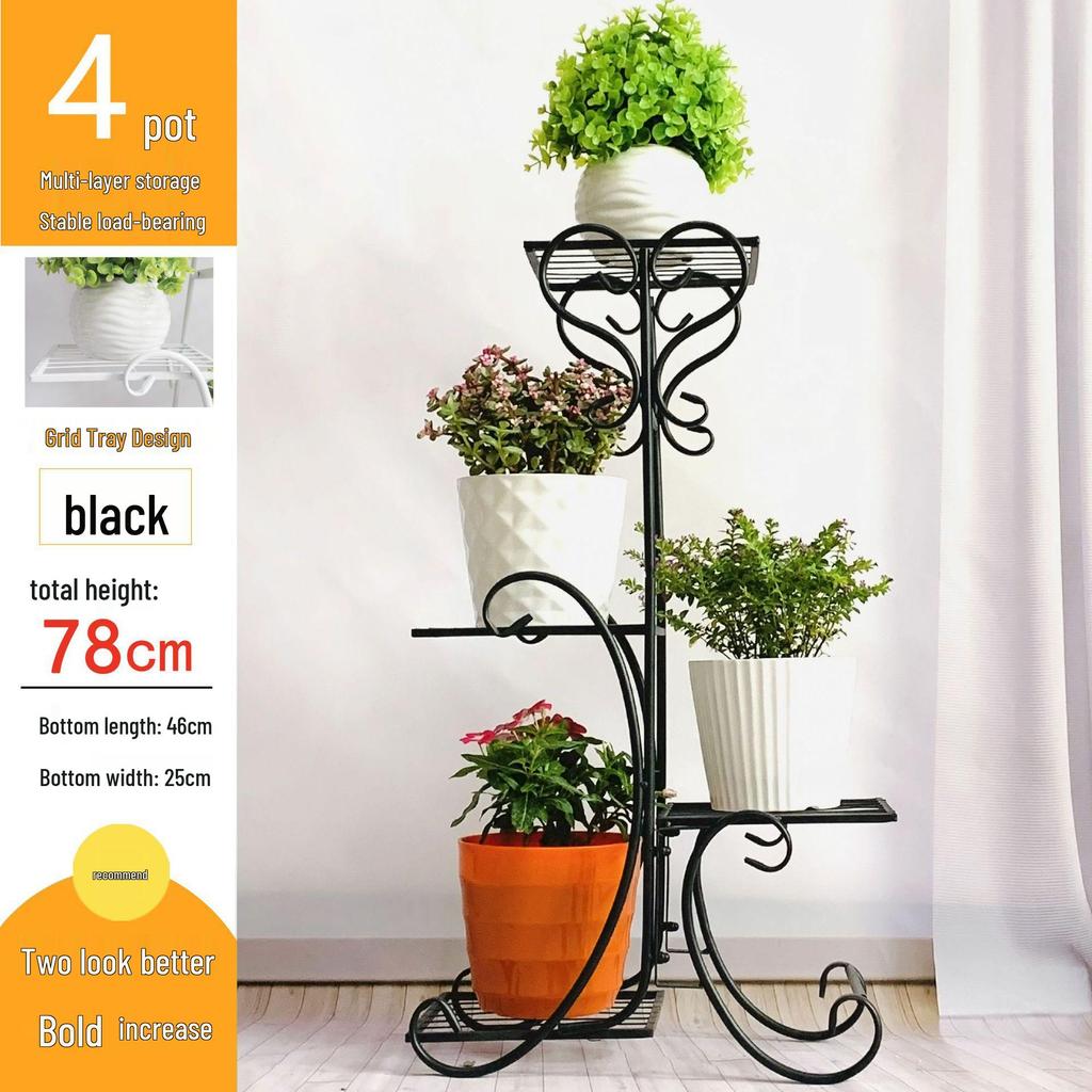 Multi-layer Indoor Flower Stand - Wrought Iron, Space-saving Decor Rack for Home & Balcony