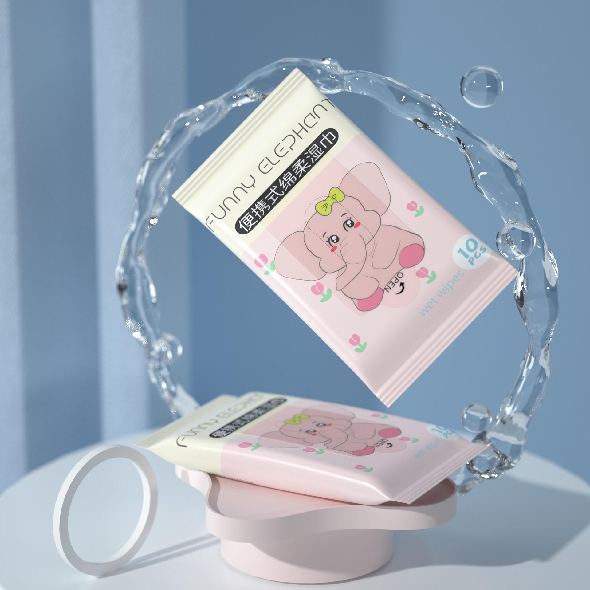 

Мягкие влажные салфетки для рук и рта младенцев из хлопка - бережная очистка для малышей Elephant 10 pieces розовый