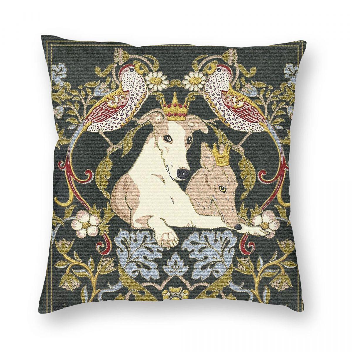 Whippets And Strawberry Thieves Pillowcase Polyester Linen Velvet Printed Zip Decorative Sofa Cushion Cover 45X45 Peach skin 18*18(CM)-1Pcs