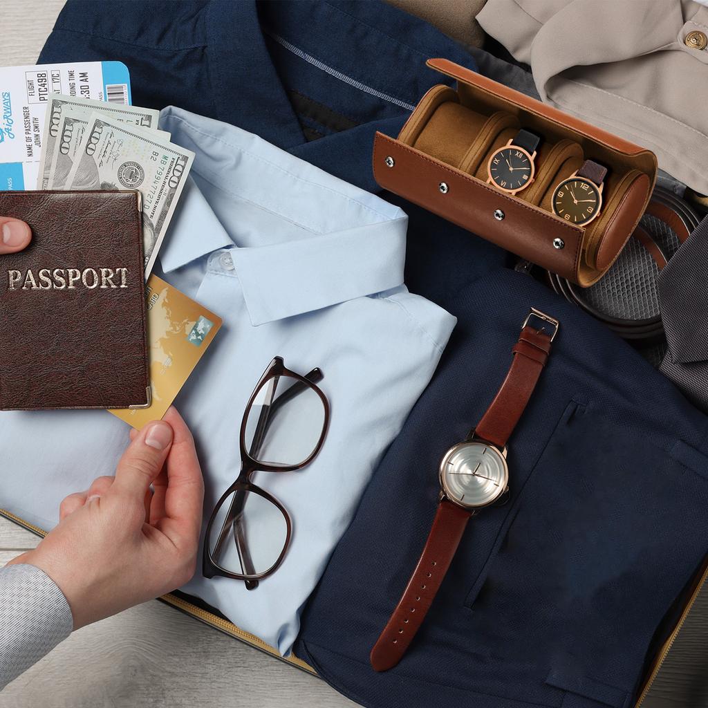 1/2/3 Slot Leather Watch Travel Case Single Watch Roll Storage Box Organizer for Men Women Watch Holding Storaging Displaying