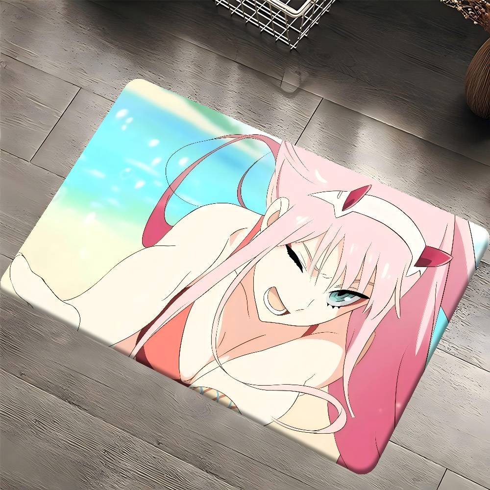 Anime Zero Two Rubber XXL PC Bathroom Mat Anti-slip Absorb Water Long Strip Cushion Bedroon Mat Welcome Doormat