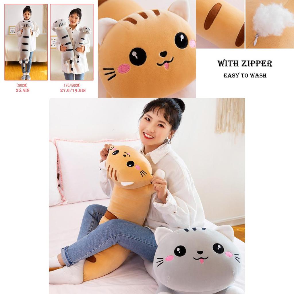 Long Cat Plush Toy Pillow Kids Birthday Gift Home Decor