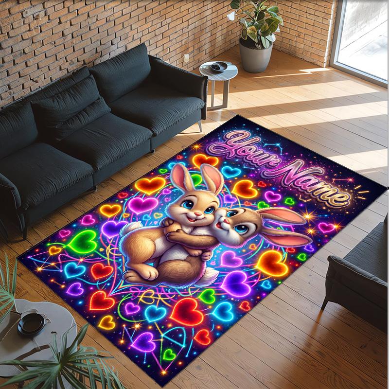 Valentine Love Theme Crystal Velvet Rug Personalized Custom Name Text Soft Floor Mat Home Decor
